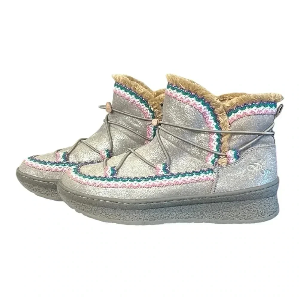 OTBT Terreno Metallic Moon Boots Apres Ski Sherpa Lining Silver Women’s  7.5